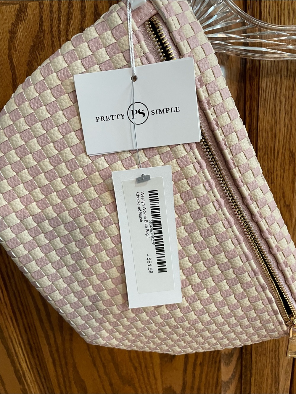 Pretty Simple Pink & Cream Woven Crossbody Bag - Picture 2 of 4